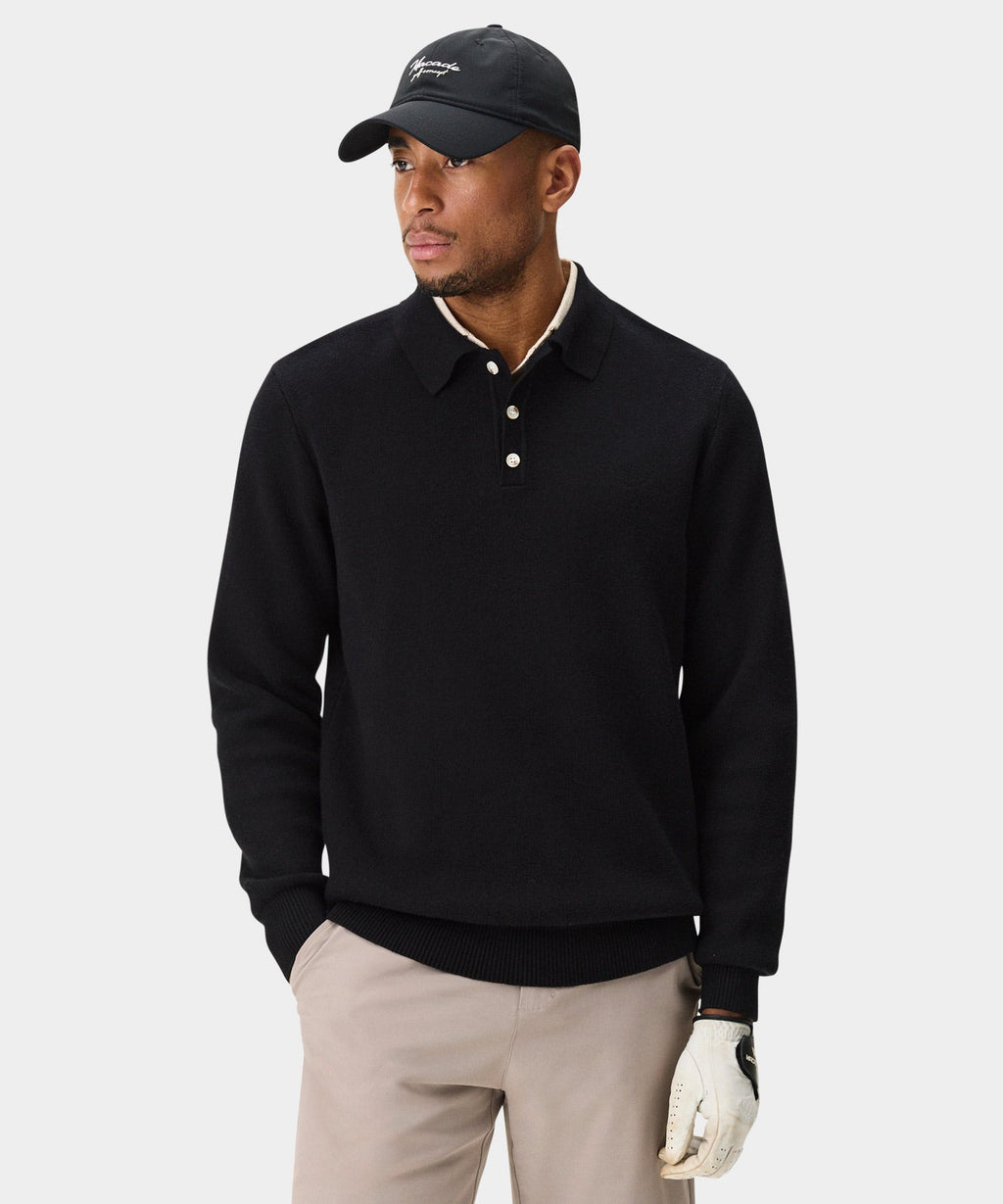 Men's Cashmere Blend Knit Polo - Black