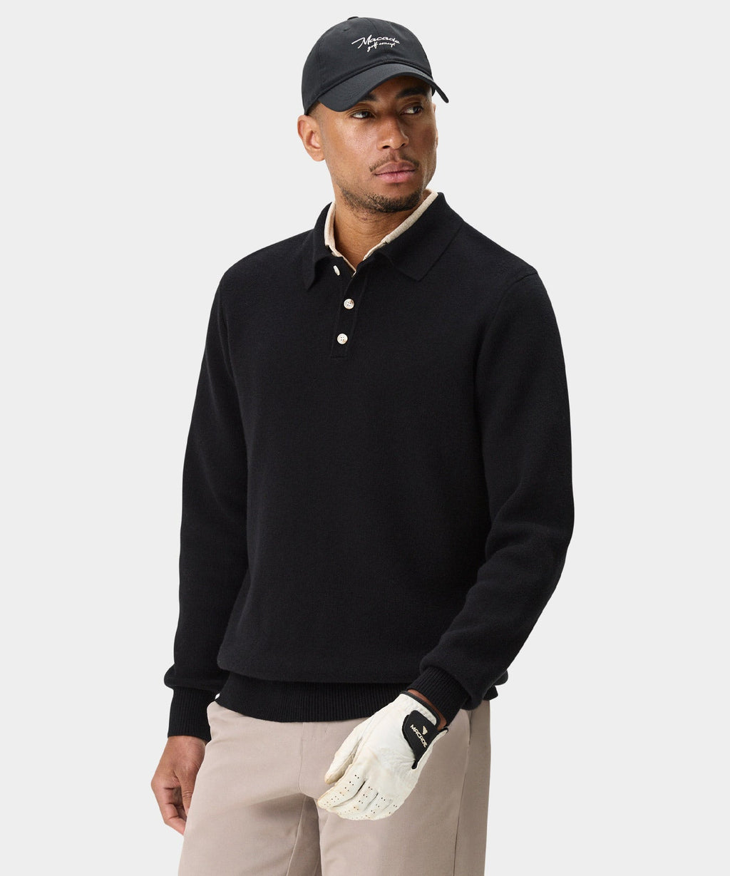 Men's Cashmere Blend Knit Polo - Black