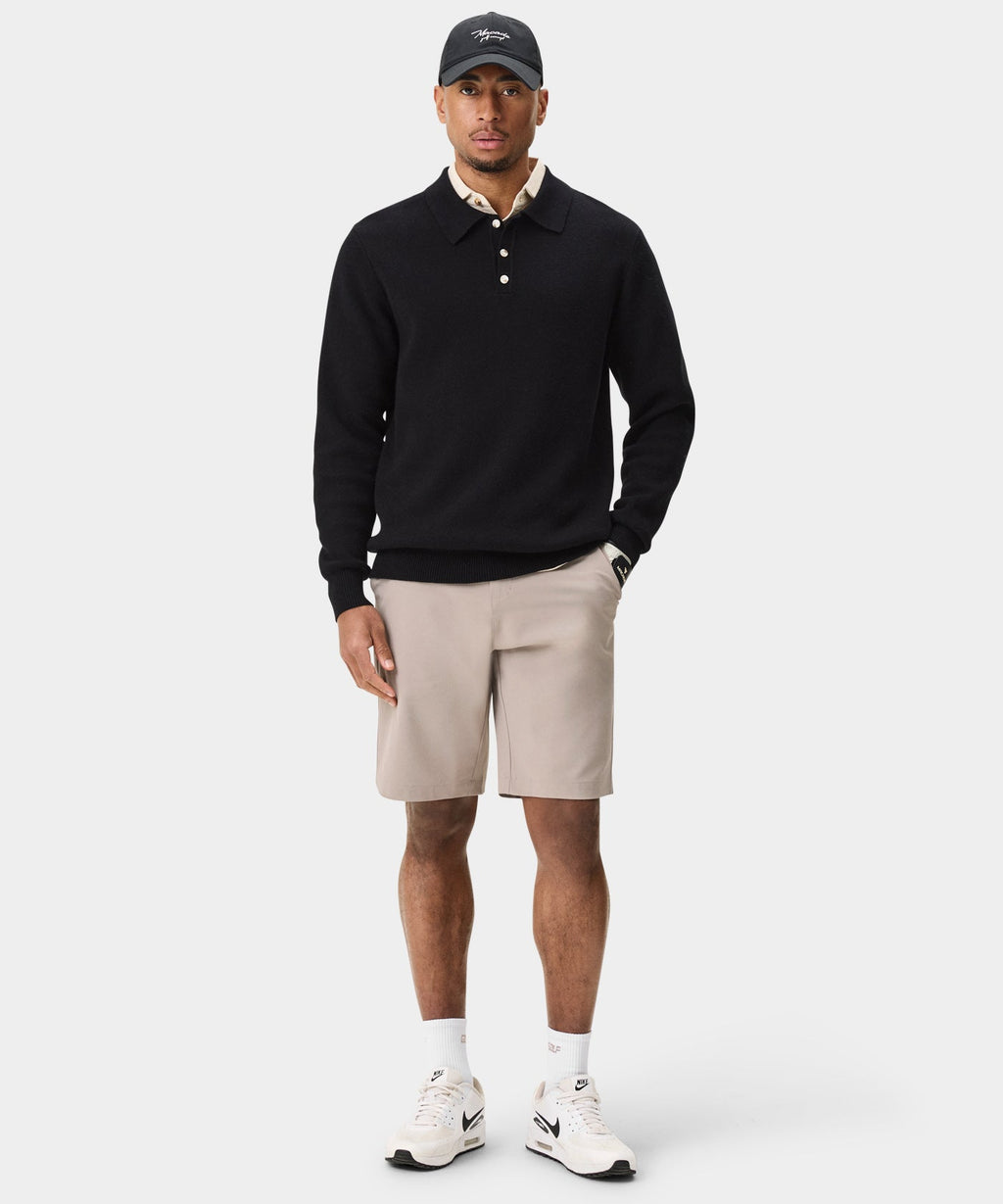 Men's Cashmere Blend Knit Polo - Black